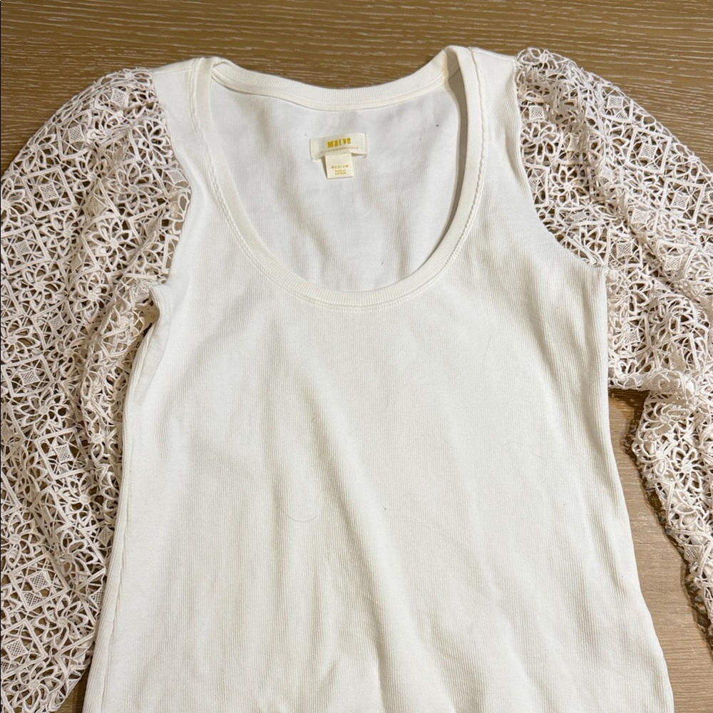Maeve Cream Top with Lace Sleeves